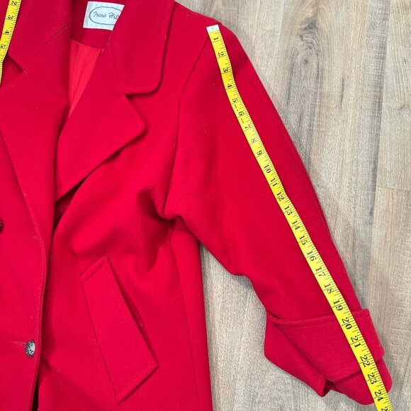 Vintage Irene Hill 100% Wool Red Coat Long Military Style Double Breasted M - Picture 6 of 8